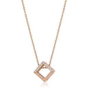 Colier din Aur Roz de 14 kt cu Cub si Pietre Zirconia -  3.08g
