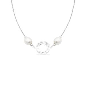 Colier la baza gatului PERSIAN NIGHTS cu perle veritabile de cultura - aur 14K - Alb