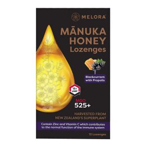 Dropsuri miere de Manuka MGO 525+ (UMF 15+) Melora - coacaze negre si propolis