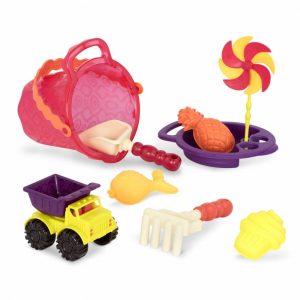 Galeata rosie cu 9 jucarii de nisip B.Toys