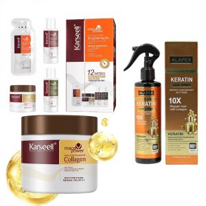 Set Îndreptare și Întreținere Păr Neted Karseell – Kit Profesional Îndreptare cu Maca + Mască Tratament Colagen 500ml + Spray Reparare Rapidă 250ml