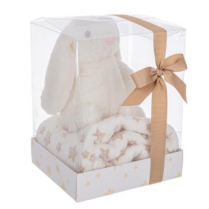 Set cadou pentru copii patura 90x75 cm + jucarie iepure 20 cm