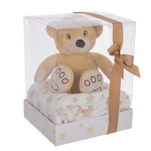 Set cadou pentru copii patura 90x75 cm + jucarie urs 20 cm