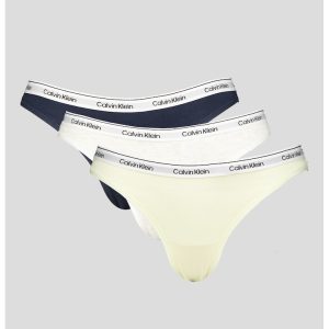 Set de chiloti tanga cu banda logo elastica in talie - 3 perechi - Alb fildes/Galben pal/Bleumarin
