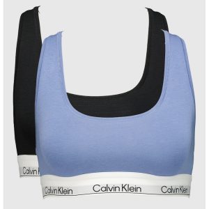 Set de bustiere din amestec de modal cu logo - 2 piese - Albastru pastel/Negru