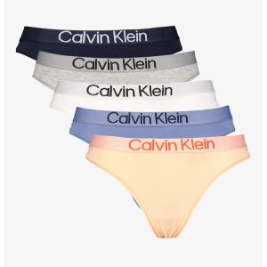 Set de chiloti tanga cu banda logo in talie - 5 perechi - Gri/Roz somon/Albastru