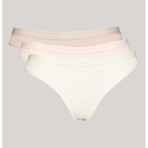 Set de chiloti tanga din amestec de bumbac - 3 perechi - Alb/Maro taupe deschis/Roz pal