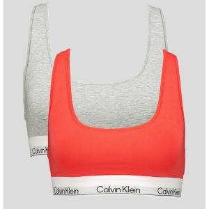 Set de bustiere din amestec de modal cu logo - 2 piese - Gri deschis/Coral