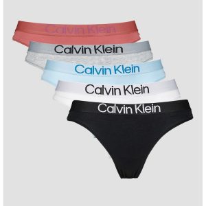 Set de chiloti tanga cu banda logo in talie - 5 perechi - Alb/Negru/Albastru