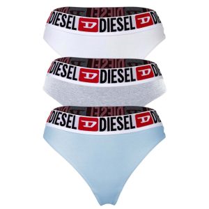 Set de chiloti tanga cu banda loho in talie - 3 perechi - Alb/Gri/Albastru deschis