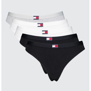 Set de chiloti tanga cu logo - 5 perechi - Alb/Negru/Gri melange