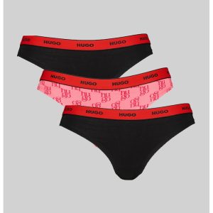 Set de chiloti tanga cu imprimeu - 3 perechi - Negru/Roz deschis