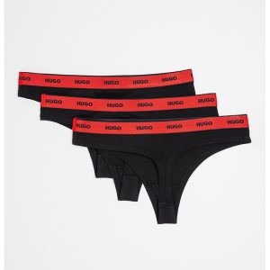 Set de chiloti tanga cu banda logo in talie - 3 perechi - Rosu/Negru