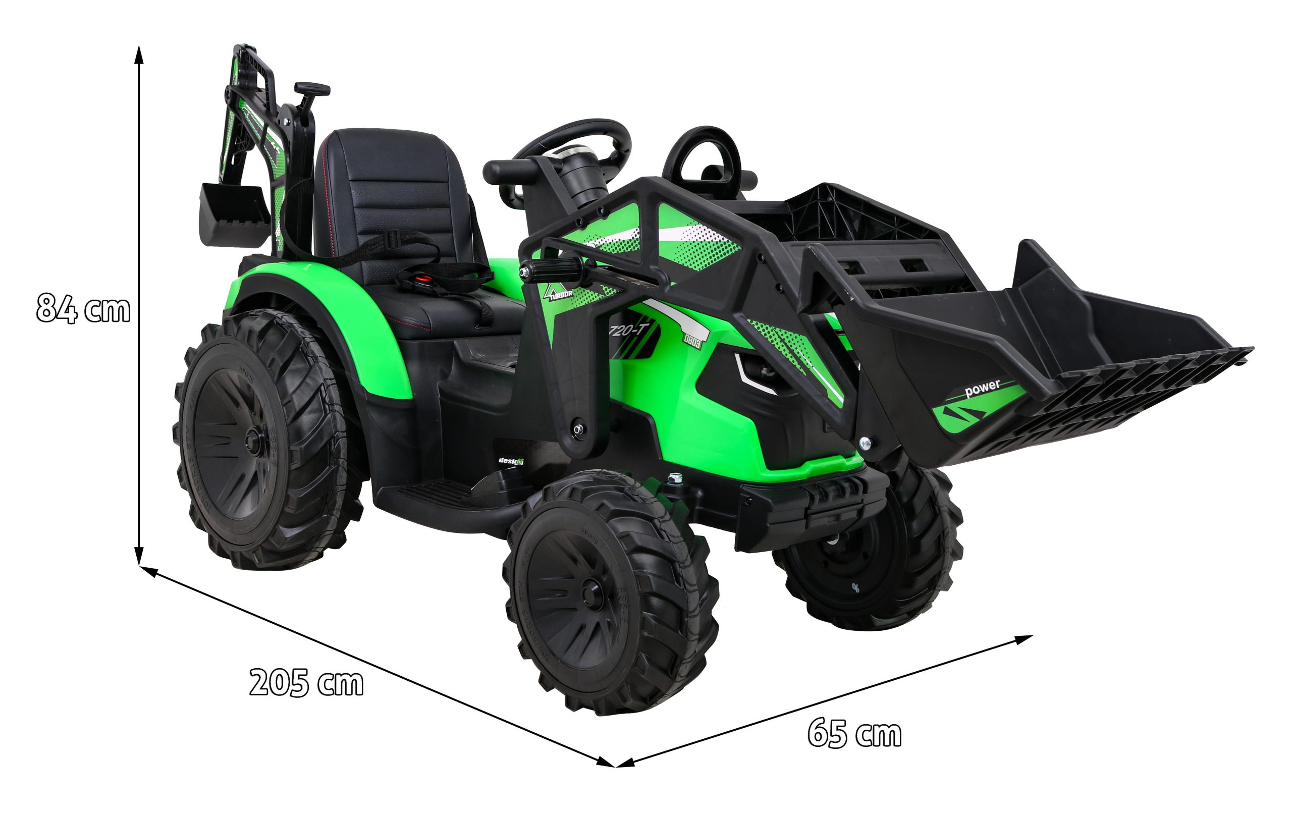 Tractor excavator electric pentru copii 3-8 ani cu remorca XXL Lux 720-T 12V 100W (2068) Verde - Autokids.ro - imagine 2