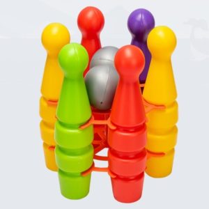Set bowling pentru copii Huby Toys cu popice multicolore si bile in suport din plastic
