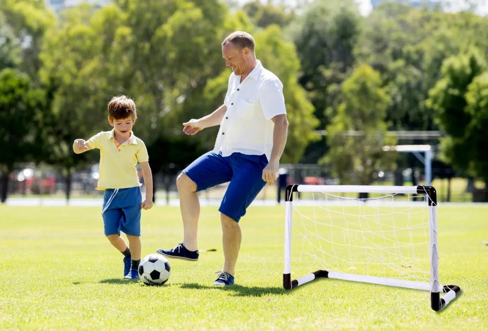 Set porti de fotbal 2 in 1 pentru copii cu minge si pompa incluse MalPlay - imagine 2