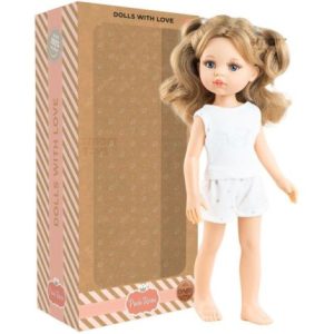 Papusa Carla cu parul coafat in pijama alba