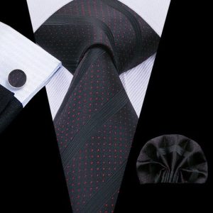 Set cravata neagra + batista + butoni - matase - model 574